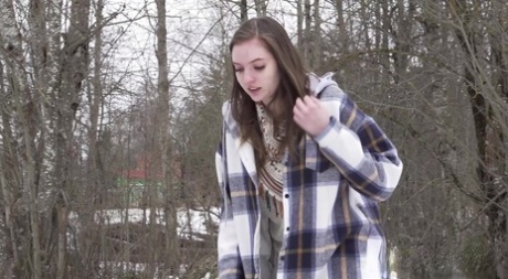 Nice girl Vika Lita gets caught taking a pee on snow-covered ground 82044352